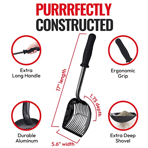 iPrimio Monster Cat Litter Scooper with 17 Inch Long Handle and Soft Grip - Sturdy Extra Large Deep Shovel Scoop - Cat Litter Scoop Great for Sore Hands - Kitty Litter Box Accessory