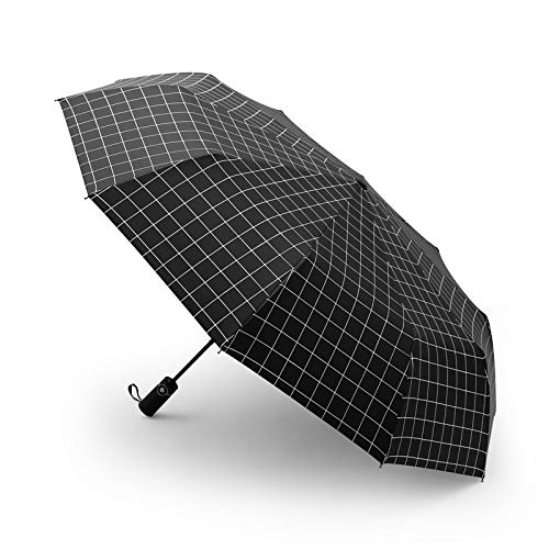 DEARART Umbrella for Rain and Wind, Auto Open&Close Stong Compact Umbrella Folding10 RIBS, Perfect Umbrella Essential Travel/Car/Backpack and on the go, Black Lattic