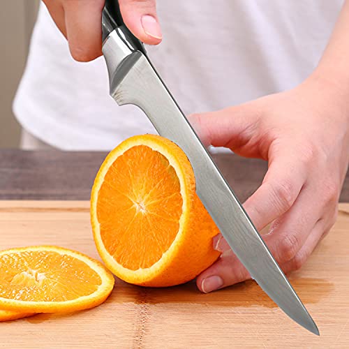 SunDiao Premium Boning Knife with Sheath & Pocket Knife Sharpener 6 Inch High Carbon Stainless Steel Japanese Fillet Knife Professional Trimming Knife for Meat, Fish, Deboning