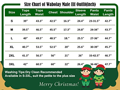 Wabolay Elf Costume Men Buddy Christmas Outfit Adult 5pcs Deluxe Suit Santa Couple Cosplay Holiday Halloween Xmas Party Full Set S