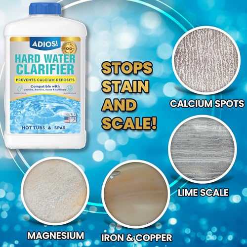 ADIOS! Hot Tub Hard Water Calcium Remover with Scale and Stain Clarifier, Soften Treat and Reduce Spa Deposits - 16oz (Pint)