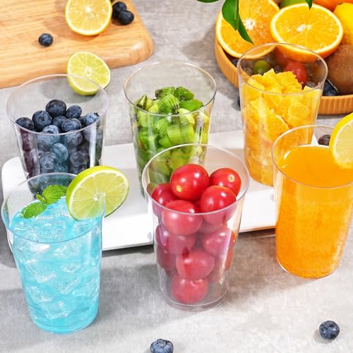 FUFF 100 Pack 12 oz Clear Disposable Plastic Cups, Clear Plastic Cups Tumblers Cocktail Party Glasses, Elegant Decoration Cups, Disposable Cups For Holiday, Wedding, Party