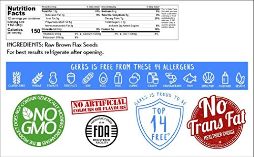 GERBS Raw Brown Flax Seeds 2 LBS. Premium Grade | Freshly Harvested & Packaged in Resealable Bulk Bag | Non-GMO, Keto & Paleo Cleared |High in omega-3 fatty acids & Fiber| Gluten Peanut Free