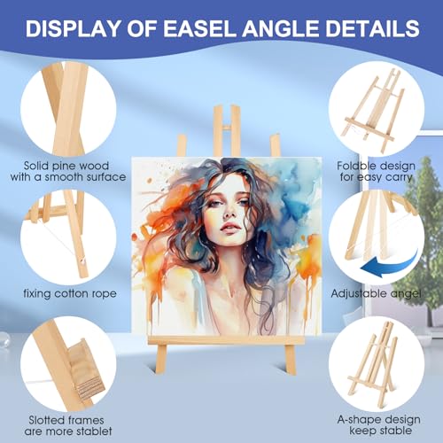 ESRICH 2 Pack 11.8" Wood Easels,Small Tabletop Display Stand,Easel Stand for Painting,Painting Party,Kids Student Tabletop Easels for Painting, Portable Canvas