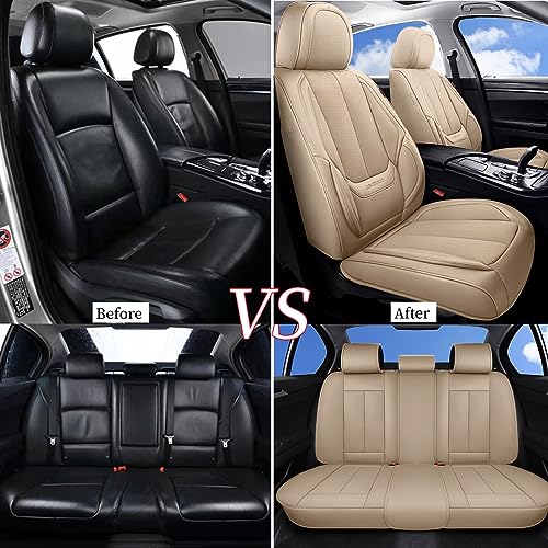 Coverado Seat Covers, Car Seat Covers Front Seats, Car Seat Cover, Car Seat Protector Waterproof, Car Seat Cushion Nappa Leather, Beige Seat Covers Carseat Cover Universal Fit for Most Cars