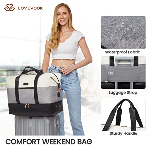 LOVEVOOK Weekender Bag, Large Travel Duffel Bag for Women with 2 Packing Cubes, Carry on Overnight Bag with Shoe Compartment, Mom Hospital Bags for Labor and Delivery