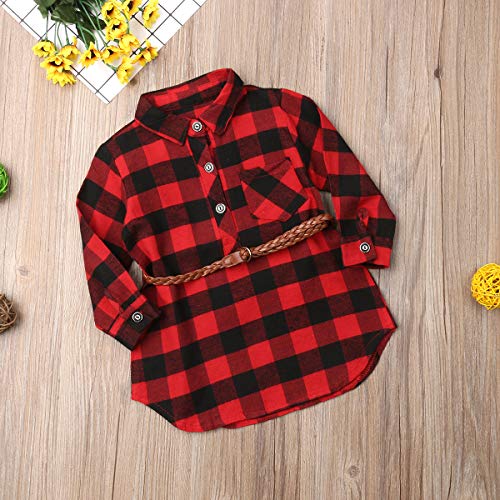 Kayotuas Toddler Kids Baby Girl Plaid Dress Smocked Ruffle Long Sleeve Botton Down Shirts Dresses Infant Christmas Outfits (Red Plaid Santa Embroidery, 4-5 Years)