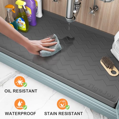 TigeJoy Waterproof Mat for Under Sink 22" x 19" - Various Sizes Fit for Bathroom and Kitchen Cabinets - Kitchen Organizers and Storage Silicone Sink Mat Under Sink Drip Tray