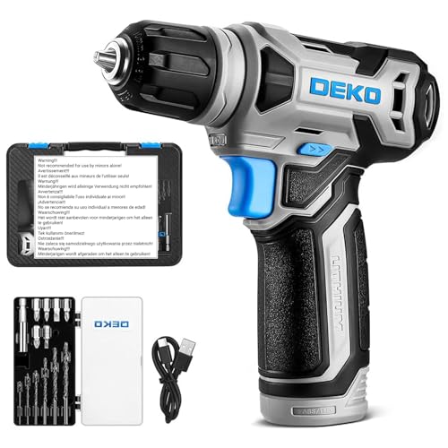 DEKOPRO 8V Cordless Drill, Drill Set with 3/8"Keyless Chuck, Built-in LED, Type-C Charge Cable, 42pcs Acessories, Power Drill for Drilling and Tightening/Loosening Screws