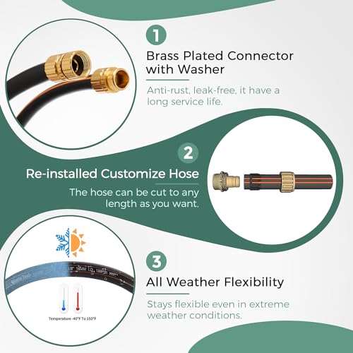 Giraffe Hybrid Garden Hose 5/8" x 100ft, Brass Male and Female Fittings with Shut off Valve, Flexible, Heavy Duty, Leakproof Water Hose