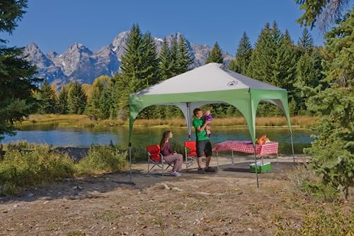 Coleman Canopy Sun Shelter Sets Up in 3 Mins, Mesh Quad Camping Chair with Cup Holder, Carry Bag; UPF 50+ Protection