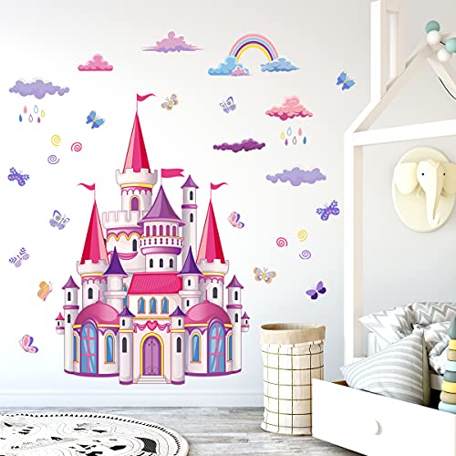 Rainbow Cloud Fairy Tale Princess Castle Wall Stickers for Kids Room Home Decor Girls Princess Bedroom Art Decorative Stickers (CB0002)