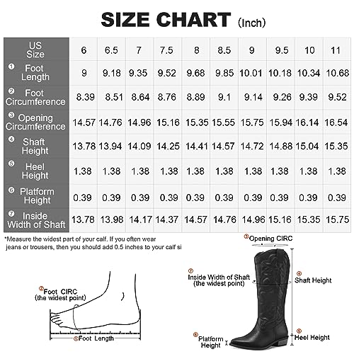 mysoft Women's Cowboy Boots Mid Calf Cowgirl Boots Embroidered Western Pointed Toe Chunky Heel Pull On Knee High Boots
