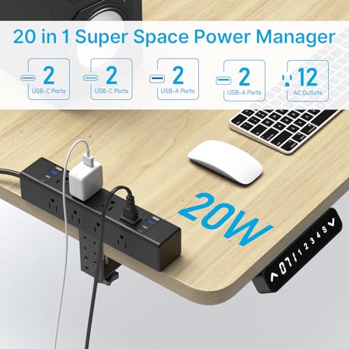 CCCEI Desk Outlet Station 20W USB C Port. 12 Outlet Desktop Clamp Power Strip Surge Protector 4800J with Switch. Nightstand Office Standing Desk Accessories, Fit Thicker Table Edge or Screw Mount, 6FT