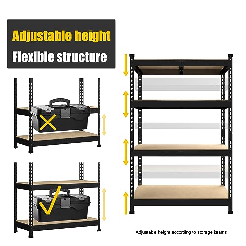 PrimeZone 4 Tier 36" W x 16" D x 55" H Storage Shelves - Adjustable Garage Storage Shelving, Heavy Duty Metal Storage Utility Rack Shelf Unit for Warehouse Pantry Closet Kitchen, Black