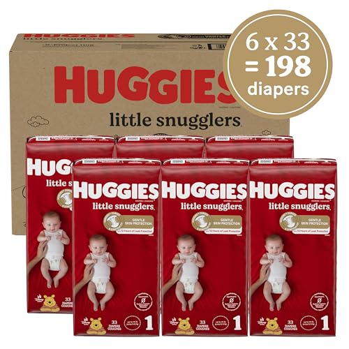 Huggies Size 1 Diapers, Little Snugglers Diapers, Size 1 (8-14 lbs), 198 Ct (6 packs of 33), Newborn