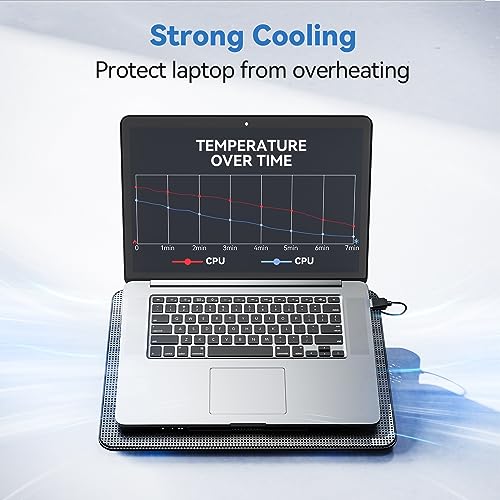 TECKNET Laptop Cooling Pad, 3 Blue LED Fans, Fits 12-17 Inches (Black)