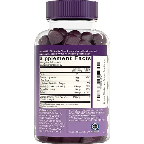 Organic Sambucus Elderberry Gummies with Zinc and Vitamin C (120 Count) - 3 in 1 Black Elderberry Gummies for Adults Immune Support, Chewable Elderberry Supplements, Immunity Gummies