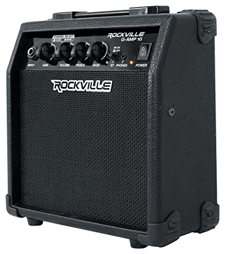 Rockville G-AMP 10W Guitar Amplifier with Bluetooth, Clean/Distortion Modes, 6" Speaker, 2-Band EQ, Headphone Out, for Practice and Small Gigs