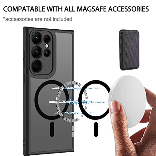 AoliAo7 Anti-Fingerprints for Samsung Galaxy S23 Ultra Case Magnetic,[Full Camera Protection] [Compatible with Magsafe Accessories] Frosted Back Cover for Galaxy S23 Ultra 6.8", Black