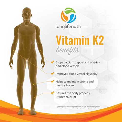 LongLifeNutri Vitamin K2 MK-7 100mcg – 120 Vegetarian Capsules for Bone and Heart Health, 4-Month Supply, Alcohol-Free, Lab Tested, Made in USA, Non GMO