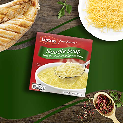 SOUP SECRETS Lipton Instant Soup Mix For a Warm Bowl of Soup Noodle Soup Made With Real Chicken Broth Flavor 4.5 oz, Pack of 12