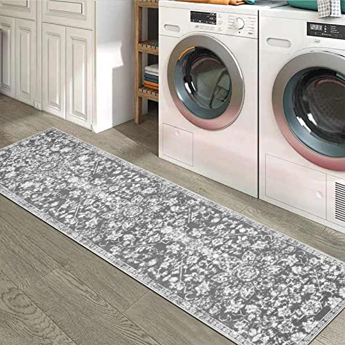 Pauwer 2x6 Non Slip Runner Rug with Rubber Backing Boho Washable Rug Runner Farmhouse Carpet Runners for Hallway Vintage Floor Runner for Kitchen Entryway Laundry Room