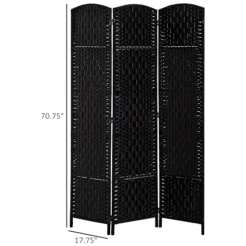 HOMCOM Room Divider 3 Panels Folding Privacy Screen 6FT Tall Portable Wicker Weave Partition Wall Divider for Bedroom Home Office, Black