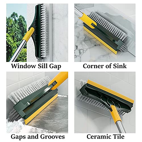 JIGA 2 Pack Floor Scrub Brush with Long Handle, 2 in 1 Scrape Brush Stiff Bristle Brush Scrubber, Cleaning Brush for Deck, Bathroom, Tub, Tile, Grout, Kitchen Floor, Patio, Garages, Gray