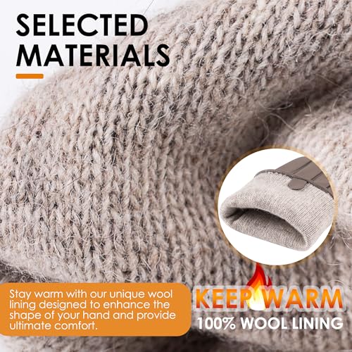 Womens Winter Leather Gloves Touchscreen Texting Warm Driving Lambskin Gloves (Beige, S)