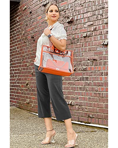 G4Free Wide Leg Capri for Women Trouser Style Yoga Pants with Pockets Summer Cross Waist Crop Pants for Casual Lounge(Charcoal Heather,S,25")