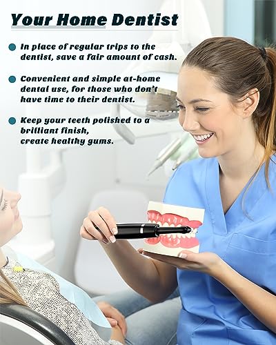 Tooth Polisher, Rechargeable Tooth Whitening Kit for Teeth Cleaning and Whitening, with 3 Tooth Polish Paste and 5 Brush Heads, LED Light, Easy to Use at-Home Personal Dental Care Kit