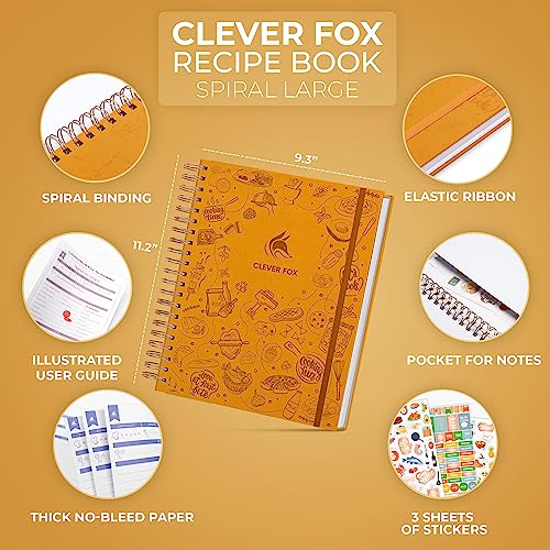 Clever Fox Recipe Book Spiral – Blank Family Cookbook – Empty Cooking Journal – Notebook Organizer to Write In Recipes – Large (Amber Yellow)
