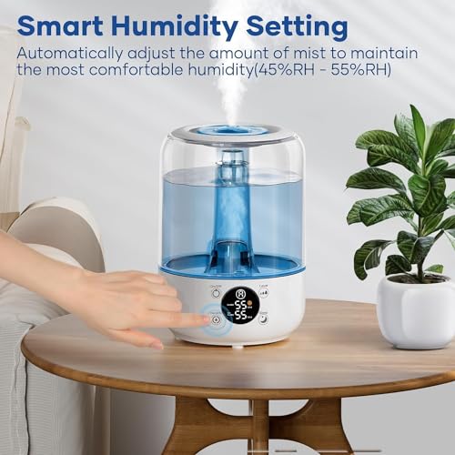 HiLIFE Humidifiers for Bedroom, 3 Times Fog Coverage, 3.2L Ultrasonic Cool Mist Humidifiers for Home Baby Nursery & Plants, Top Fill Air Humidifier Lasts Up to 35 Hours, Auto Shut-Off