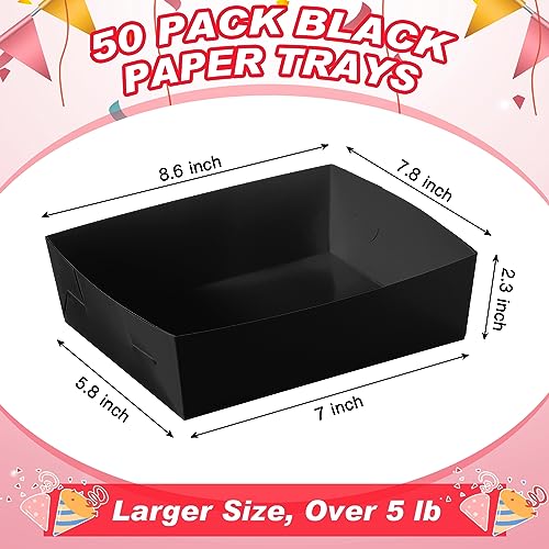 Uiifan 50 Pack Paper Food Tray 5 lb Large Food Boats Nacho Plates Disposable Serving Snack Trays Grease Resistant for Graduation Party Birthday Supplies(Sky Blue)