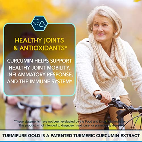 BioEmblem Turmeric Curcumin with Clinically Studied TurmiPure - 1 Small Cap Daily, 24x More Absorption Than Others - Joint Support, Healthy Inflammation Tumeric Supplements - Non-GMO - 30 Servings