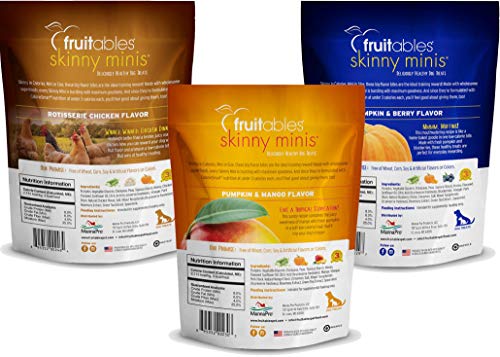 Fruitables Soft and Chewy Skinny Minis Grain Free Dog Training Treats Variety Pack of 6-1 of Each Flavor