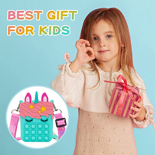 Big Pop Purse, Unicorn Pop Purse for Girl Pop Bag with Unicorn Pop Toy, Shoulder Bag Fidget Toys Pop Fidget Backpack Toy for Kids Backpack Silicone Bag Pop for Xmas Gift Girls