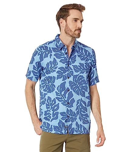 Quiksilver Men's Button Up Woven Top, Dusk Blue Waterfall RAIN 233