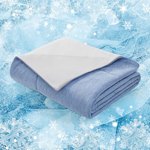 Deconovo Cooling Comforter, Cold Touch Fabric Absorbs Body Heat Cool Sleeping Summer Blanket, Cool Design Soft Fluffy Cooling Blanket for Night Sweats Hot Sleeper(Blue, 59x79 Inch)