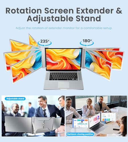 FQQ 14” Triple Laptop Screen Extender, 1920 * 1200P FHD IPS Portable Monitor for 15” - 17.3" Laptop, 16:10, Dual Monitor Display for Win/MAC (Not Suited to M1/M2/M3 Chips), HDMI/USB-C Plug & Play.