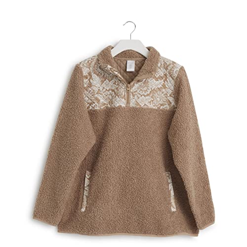 Vera Bradley Women's Snap Collar Fleece Pullover Sweatshirt With Pockets (Extended Size Range), Java Ginger, Extra Small