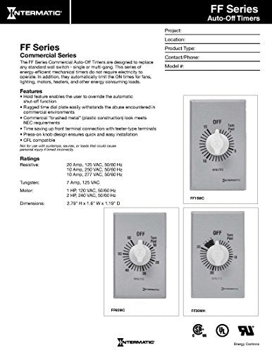 Intermatic FF460M 60-Minute Spring Loaded Wall Timer DPST No Hold - Enhance Energy Efficiency with Universal Compatibility - Automatic Timer for Effortless Control, Brushed Metal Finish