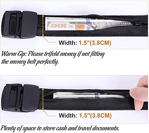 Travel Security Money Belt with Hidden Money Pocket - Cashsafe Anti-Theft Wallet Unisex Nickel free Nylon Belt by JASGOOD A-black