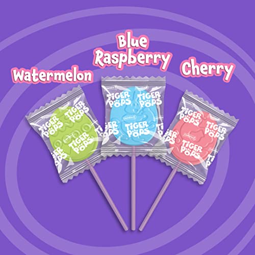 Colombina Tiger Pops Easter Jar, Watermelon, Blue Raspberry, and Cherry Flavors, Individually Wrapped Lollipops, Includes Easter Bunny, Egg, and Chick Shapes, 130 Count (Pack of 1)