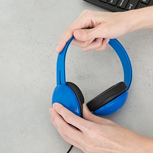 Egghead Heavy-Duty Kids' Headphones with Padded Ear Cups and 6' Cord, Adjustable Tangle-Free Plastic Classroom Headphones for Kids, Pack of 10, Blue