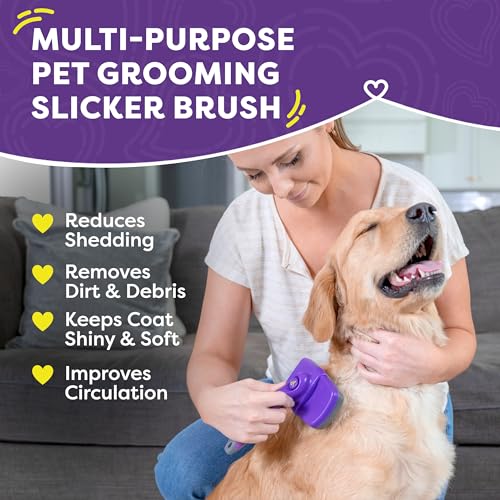 Hertzko Dog & Cat Brush, Dog Brush for Shedding, Cat & Dog Grooming, Self Cleaning Slicker Brush for Pets, Grooming Brushes for Long Short Haired Dogs Cats, Deshedding Brush, Rake, Comb - Aqua