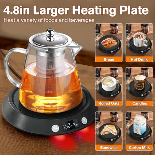 Kepwam Coffee Mug Warmer - 55W Electric Coffee Warmer for Desk 3 Temp Settings & 2-9 Timer Smart Cup Warmer for Desk Candle Warmer Plate with LED Lights Beverage Tea Milk Warmer for Home & Office