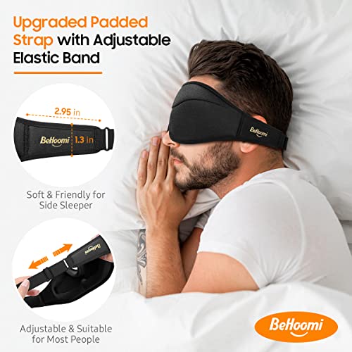 BeHoomi Sleep Mask, Premium Eye Mask for Sleeping, Total Blackout and Comfy, Super Soft Comfortable Sleeping Mask for Home, Office, Travel, Meditation, Yoga, Mothers Day Gifts, Black