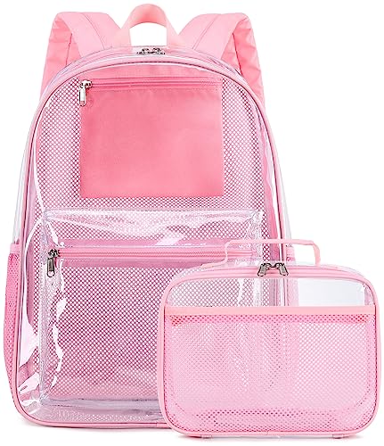 BTOOP Clear Backpack for School Kids Girls with Clear Lunch Box Large See Through Book Bags Heavy Duty Transparent Plastic Backpacks for Teens Women Work Stadium